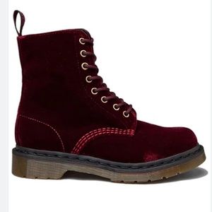 Dr. Martens Page Velvet Boot in Cherry Red